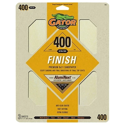 Gator 7268 Sanding Sheet, 9 in W, 11 in L, 400 Grit, Fine, Latex Backing