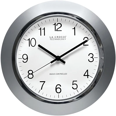 Equity WT-3144S Round Analog Wall Clock, Silver Frame