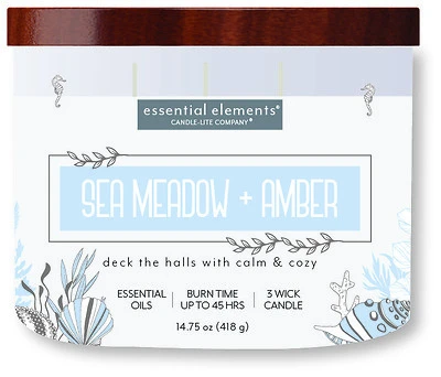 14.75 Ounce Sea Meadow & Amber Scented Candle By Essential Elements