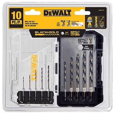 10-Pc. Black & Gold HSS Drill Bit Set, Hex Shank