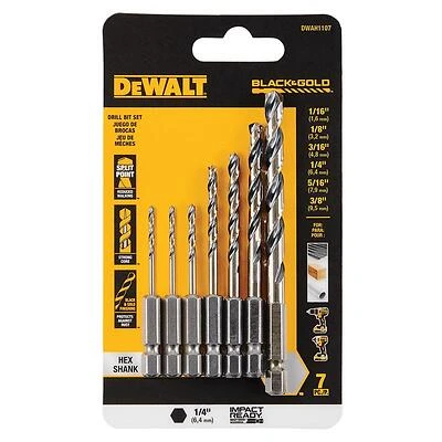 DeWalt DWAH1107 Impact Ready HSS Drill Bit Set, 1/4 In Hex Shank, 7-Pc
