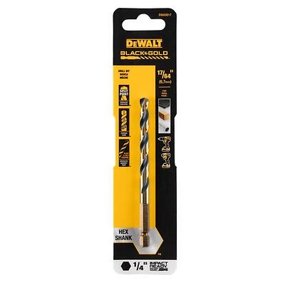 Black & Gold HSS Drill Bit, 1/4 In. Hex Shank, Impact Ready, 17/64 In.