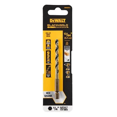 Black & Gold HSS Drill Bit, 1/4 In. Hex Shank, Impact Ready, 13/64 In.