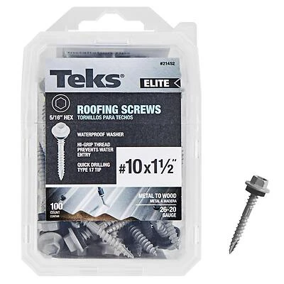 Teks Elite 21452 No. 10 X 1-1/2 In. Hex Drive Roofing Screws, 100 Pk