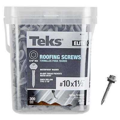 Teks 21453 No. 10 x 1-1/2 In. Hex Washer Head Roofing Screws, 300 Pk