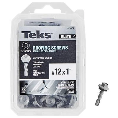 Teks Elite 21470 #12 x 1 In. Hex Drive Roofing Screws, 80 Pack