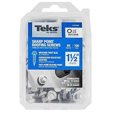 Teks 21424 No. 9 X 1-1/2 In. Hex Drive Hex Washer Head Roofing Screws