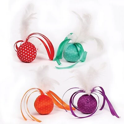 Ribbon Feather Balls - Colorful Two-pack With Feathers And Tassels