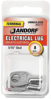 8 Ga. Uninsulated Wire Electrical Lug Silver 2 Pk, 5/16 In Stud Size