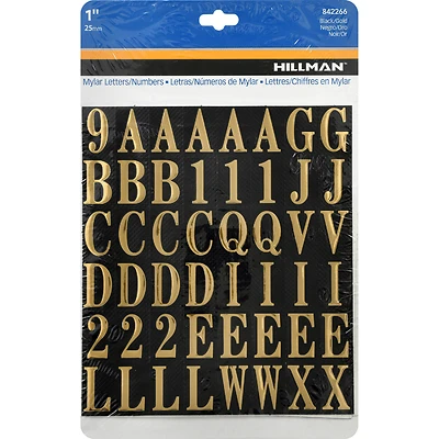 Hillman 842266 Adhesive House Address Letters and Numbers, 1 In., Black and Gold Mylar