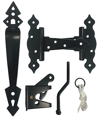 Decorative Gate Hardware Kit - Galvanized Steel, Powder-coated Black