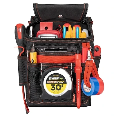 Medium Utility Ziptop Pouch With Zippered Cover, Tape Measure Clip, And Electrical Tape Strap