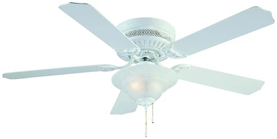 52 Inch Hugger Ceiling Fan With 5 Blades And Alabaster Light Kit - White Finish