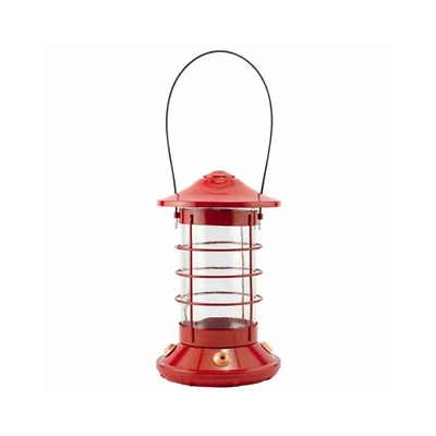 Hummingbird Feeder, 4 Ports, Glass & Metal, Red