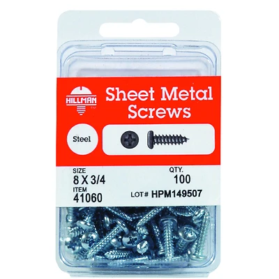 Hillman 6 in. x 1/2 in. L Phillips Pan Head Zinc-Plated Steel Sheet Metal Screws 100 1 pk
