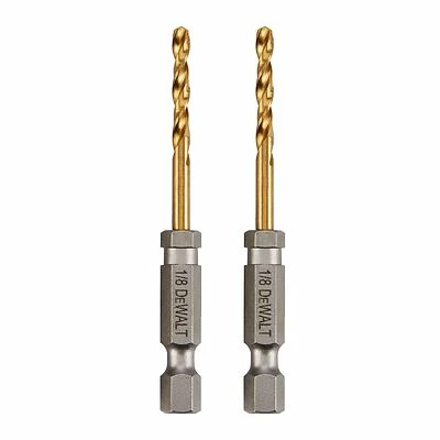 DEWALT DD5108 Impact Drill Bit, 1/8 in Dia, 2-5/8 in OAL, Spiral Flute, 1/4 in Dia Shank, Hex Shank