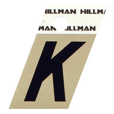 Relective Adhesive Angle-Cut House Address Letter K, Black and Gold Aluminum, 1.5-In.