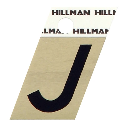 Relective Adhesive Angle-Cut House Address Letter J, Black and Gold Aluminum, 1.5-In.