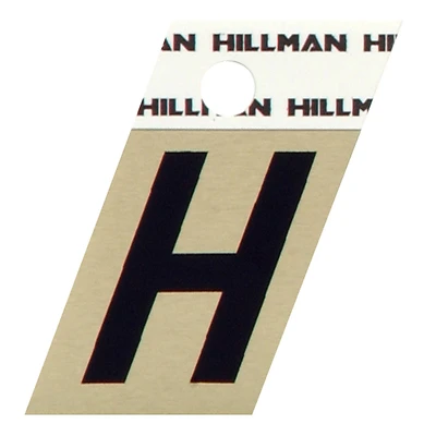 Relective Adhesive Angle-Cut House Address Letter H, Black and Gold Aluminum, 1.5-In.
