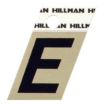 Reflective Adhesive Angle-Cut House Address Letter E, Black and Gold Aluminum, 1.5-In.
