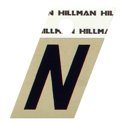 Relective Adhesive Angle-Cut House Address Letter N, Black and Gold Aluminum, 1.5-In.