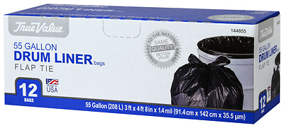 Drum Liner Trash Bags, Wing Tie, Black, 55 Gallons, 12-Ct.
