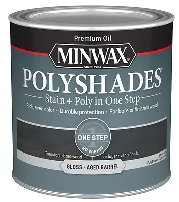 Minwax 214994444 PolyShades Stain & Poly Finish, Gloss Aged Barrel, 1/2 Pt.