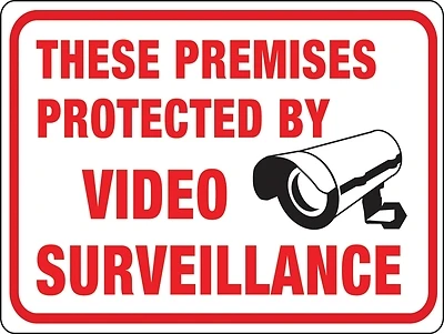 Hy-Ko Video Surveillance Sign, Black/Red, 8.5 x 12-In.