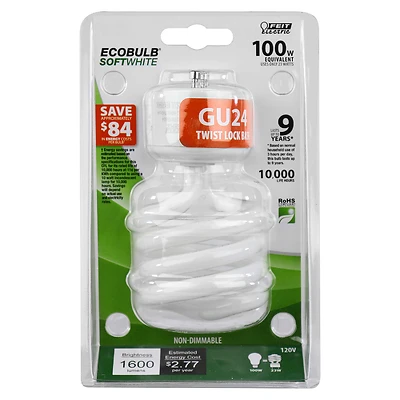 Feit Electric BPESL23TM/GU24 CFL Spiral Bulb, 23W, Soft White 2700K