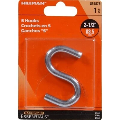 .307" X 2-1/2" Zinc-plated S-hook Hillman Model 851875 For Versatile Hanging
