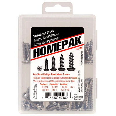 0.5 in. Stainless-Steel Pan Head Phillips Sheet Metal Screw Assortment (5-Pack)