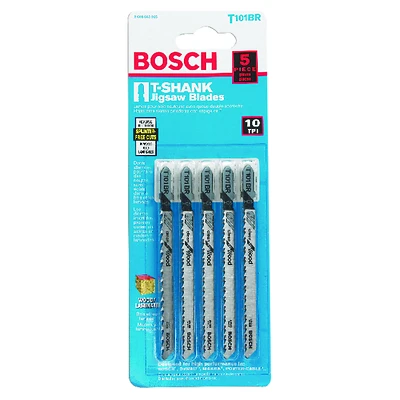 Bosch T101BR High Carbide Steel T-Shank Jigsaw Blade, 4-In., 10-TPI, 5-Pk.