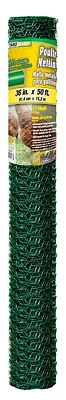 Green Pvc Coated Poultry Netting, 36-inch X 50-feet, 1-inch Mesh