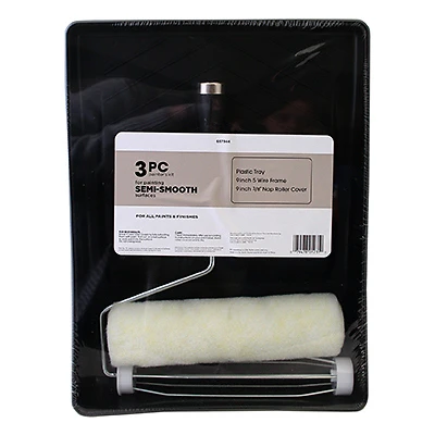 Basic 3-piece Paint Tray Set With Roller Cover And Frame