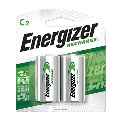 Energizer NH35BP-2 Rechargeable C Batteries, NiMH, 2500 mAh, 2-Pack