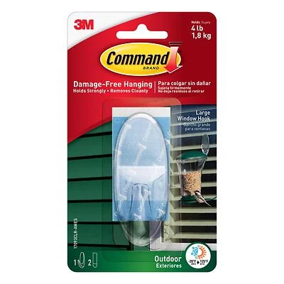 Command 17093CLR-AW Window Hook, 3-3/8 in L x 1-3/8 in W x 1 in H Dimensions, 4 lb, 1-Hook, Plastic, Clear