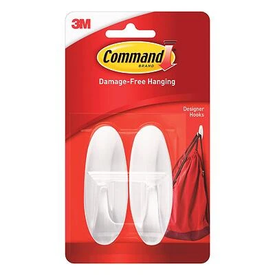 Command 17081 Medium Designer Hook, 3-1/8 in L x 1-1/8 in W x 1-1/8 in H Dimensions, 5/8 in Opening, 3 lb, 2-Hook, 2/PK