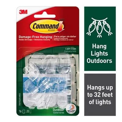 Command 17017CLR-AW Light Clip, 0.25 lb, Plastic, Clear