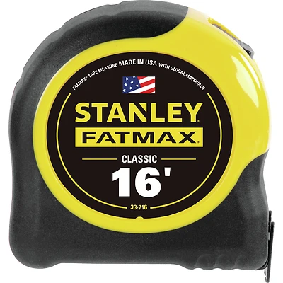 STANLEY 33-716 Measuring Tape, 16 ft L Blade, 1-1/4 in W Blade, Steel Blade, ABS Case, Black/Yellow Case