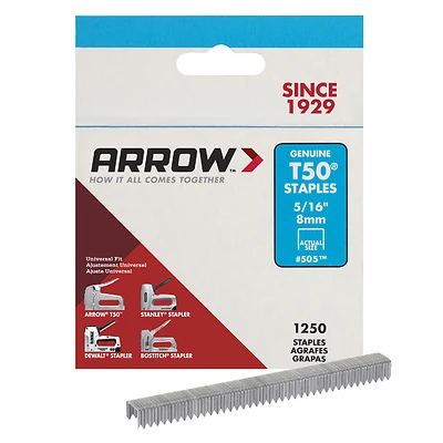 Arrow T50 Series 50524 Staple, For: HT-50A, T50, T55 Stapler, 3/8 in W Crown, 5/16 in L Leg