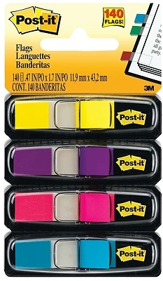 Post-it 683-4AB Flags, Assorted Colors, 1.7 x 0.47 In, 140 Count
