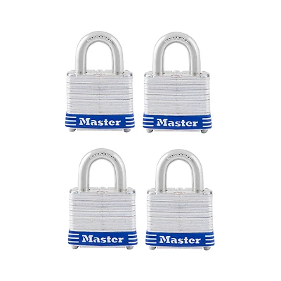 Keyed-Alike Laminated Padlocks, 4-Pack, 1-1/2 In.