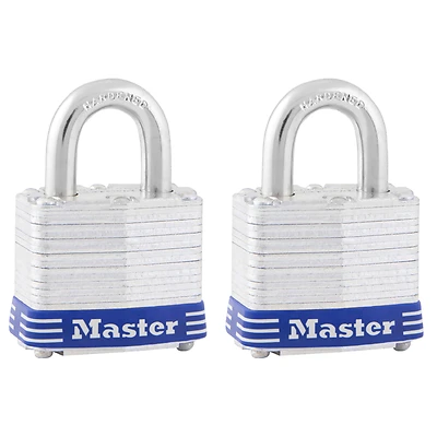 Master Lock 3T Padlock, 1-9/16 in W Body, Keyed Alike Key, 9/32 in Dia Shackle, 3/4 in H Shackle, Steel Shackle, Silver
