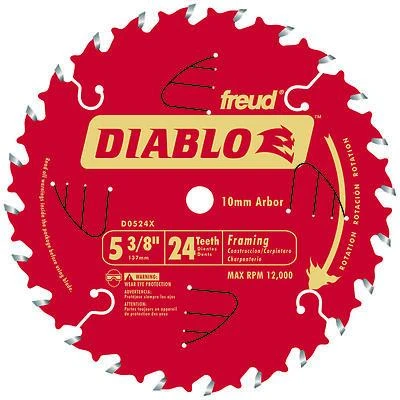 Diablo D0524X Circular Saw Blade, 5-3/8 in Dia, 10 mm Arbor, 24-Teeth, Carbide Cutting Edge