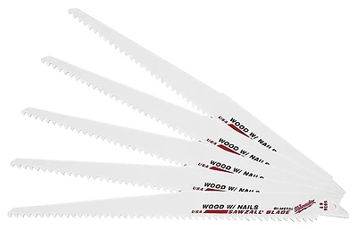 Wood Reciprocating Saw Blades, Bi-Metal, 5 TPI, 9 In., 5-Pk.
