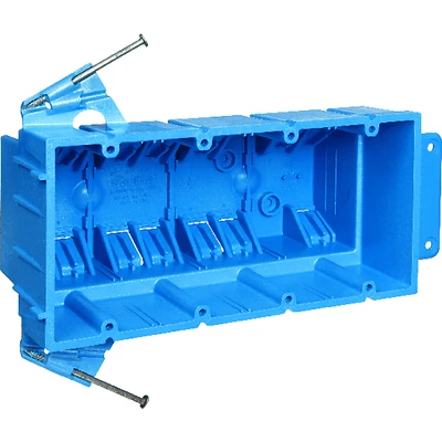 Carlon BH464A Outlet Box, 4-Gang, PVC, Blue, Nail Mounting