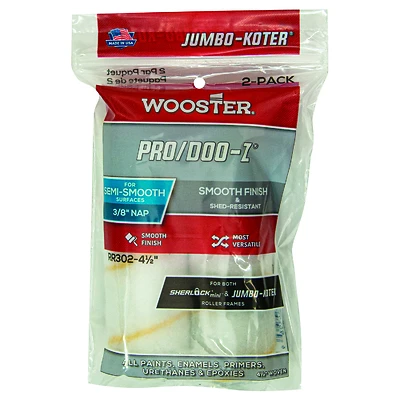 Wooster RR302-4.5 Pro/Doo-Z Paint Roller Cover, 3/8 In Nap, 4-1/2 In, 2 Pk