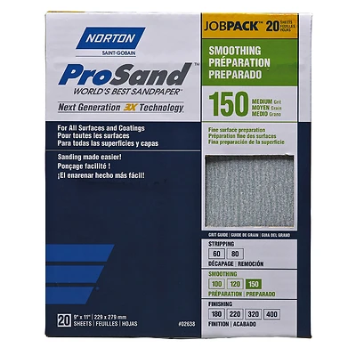 Norton ProSand 07660768171 Sanding Sheets, 150 Grit, 11 x 9 In., 20 Pk