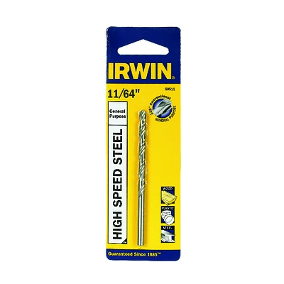 Irwin 60511 High Speed Steel Jobber Drill Bit, 11/64 In, 1-1/8 In OAL