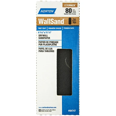 Norton 04747 WallSand Drywall Sandpaper, 80 Grit, 11-1/4 x 4-3/16 In., 25 Pk